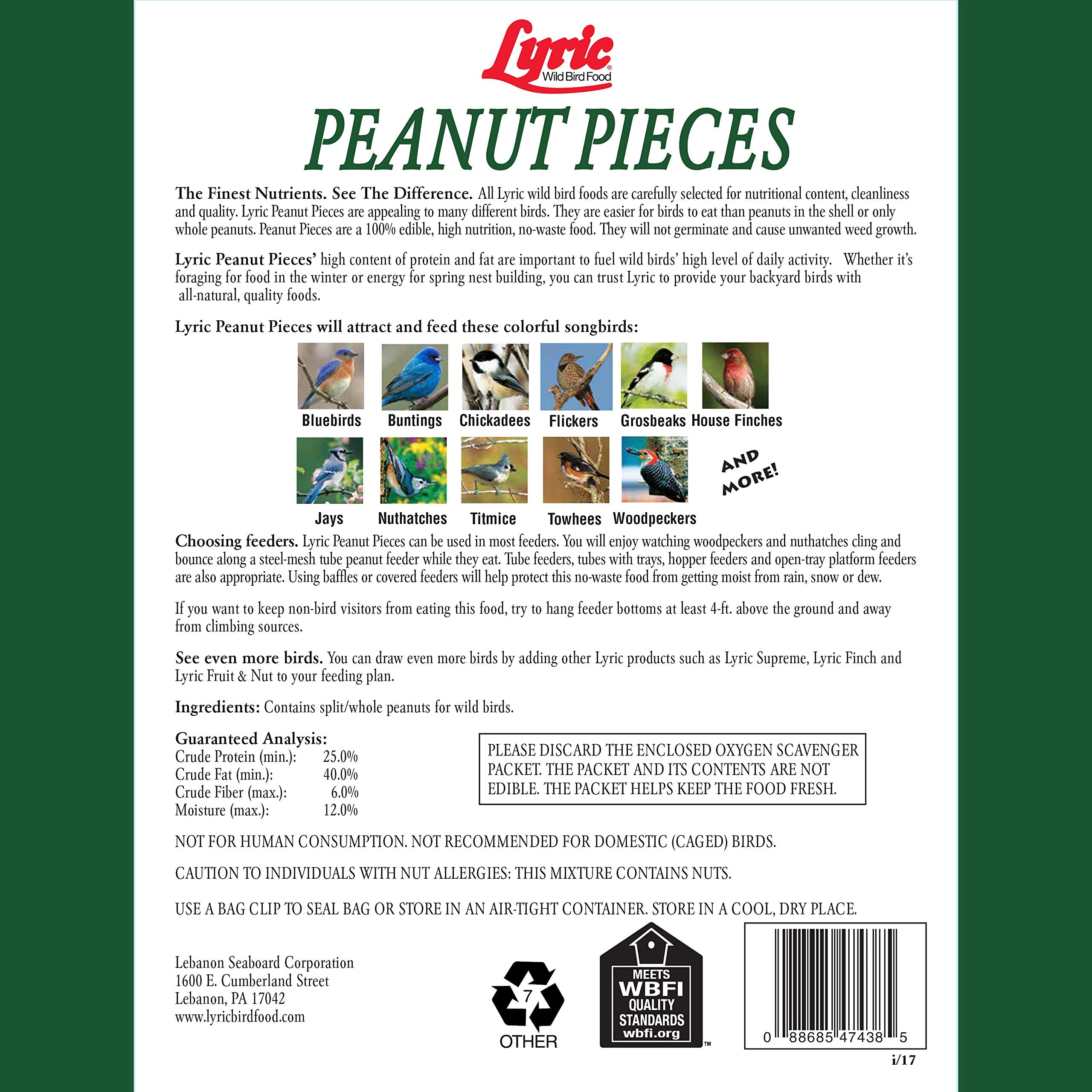 Lyric Peanut Pieces being poured into a tube feeder for year-round bird enjoyment