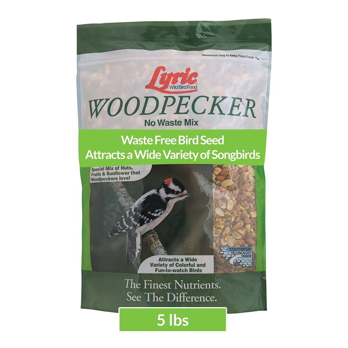 Lyric Woodpecker Mix in an outdoor feeder attracts blue jays and woodpeckers