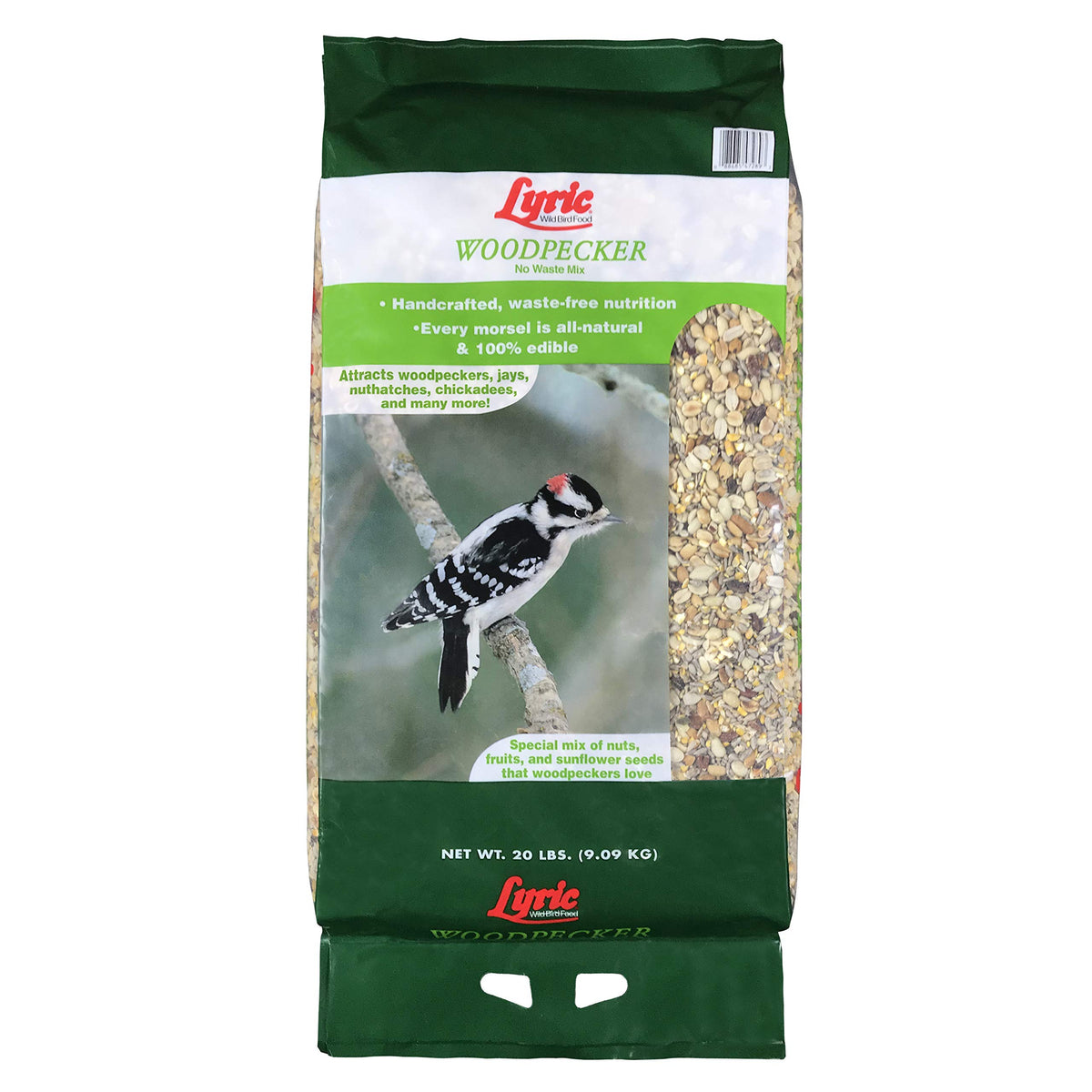 Lyric Woodpecker seed mix in an outdoor feeder attracts woodpeckers and songbirds