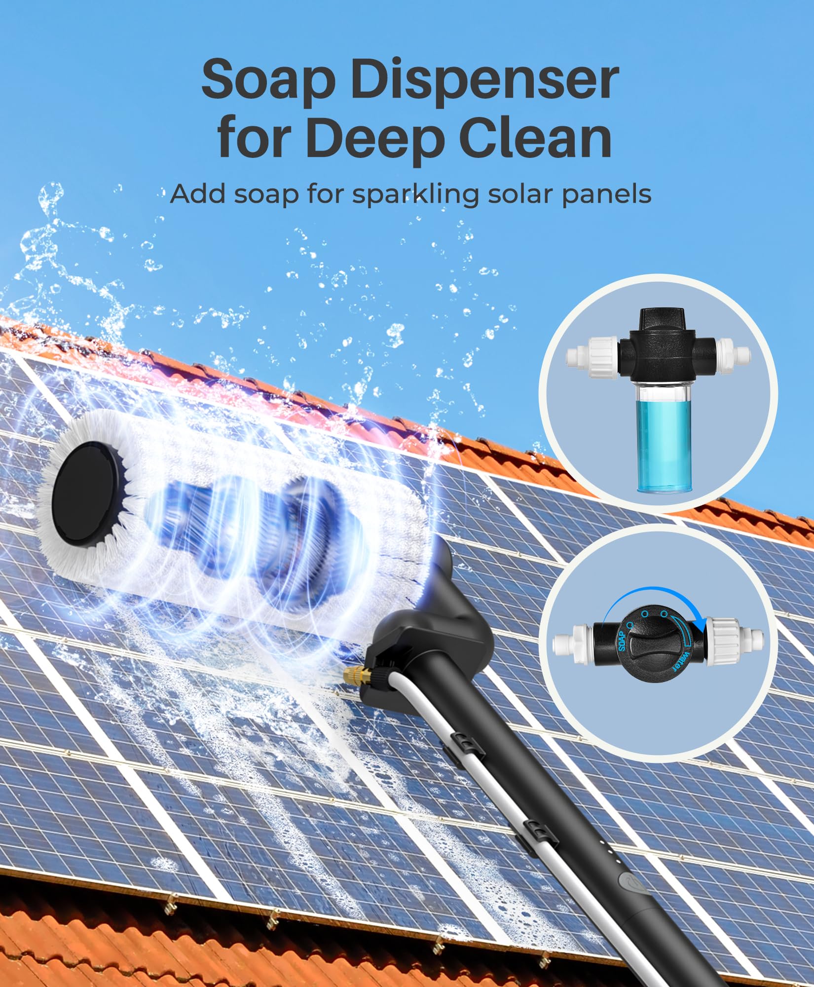 LyriFine 20 ft water-fed pole extended for rooftop reach