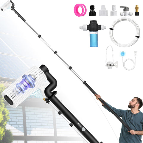 LyriFine solar panel cleaning brush and pole assembly for quick setup and use