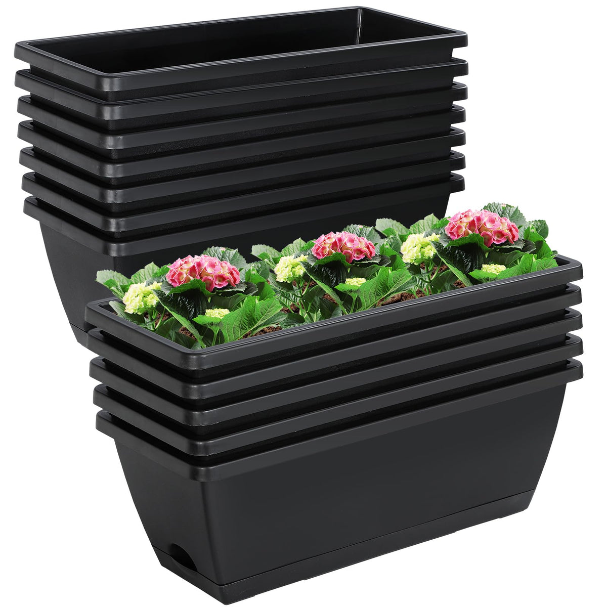 Lysjtsr 12pc 17-inch rectangle planter with drainage holes for windowsills.