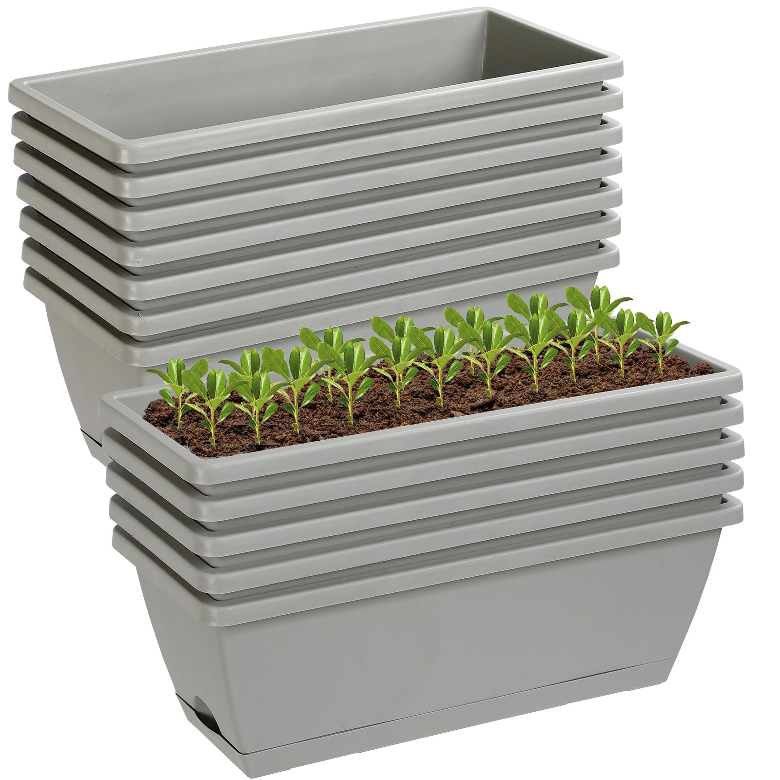 Lysjtsr 12pc rectangle planter box 17in gray front view showing a durable design
