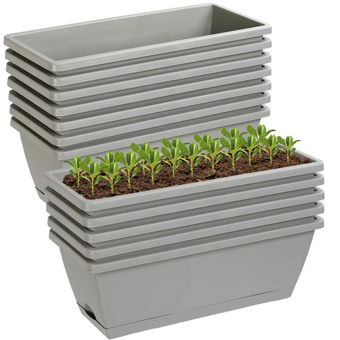 Lysjtsr 12pc rectangle planter box 17in gray front view showing a durable design