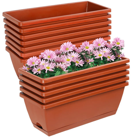 Lysjtsr 12Pcs rectangle planter set on a balcony for herbs.