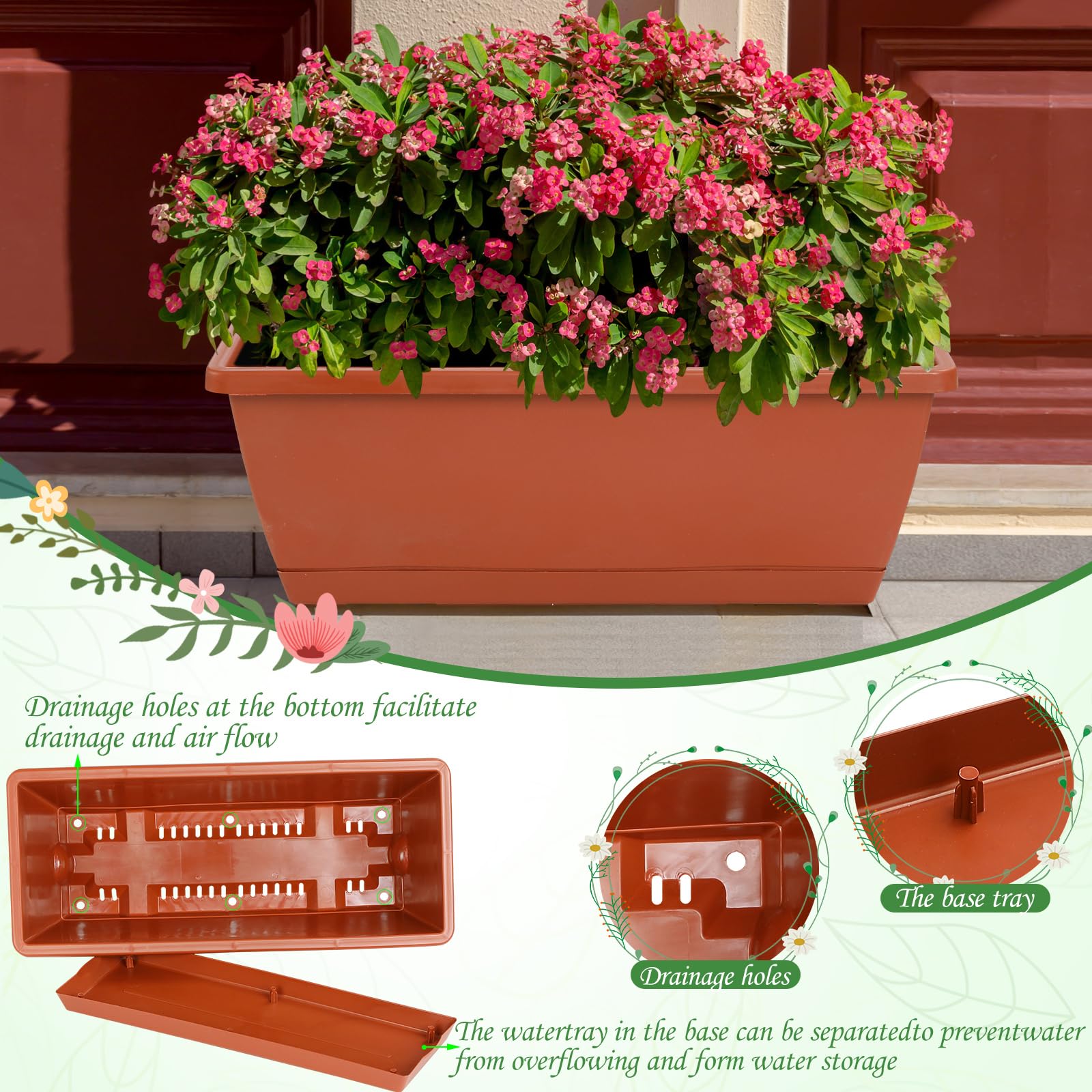 Lysjtsr outdoor indoor red plastic planter for all-season use.
