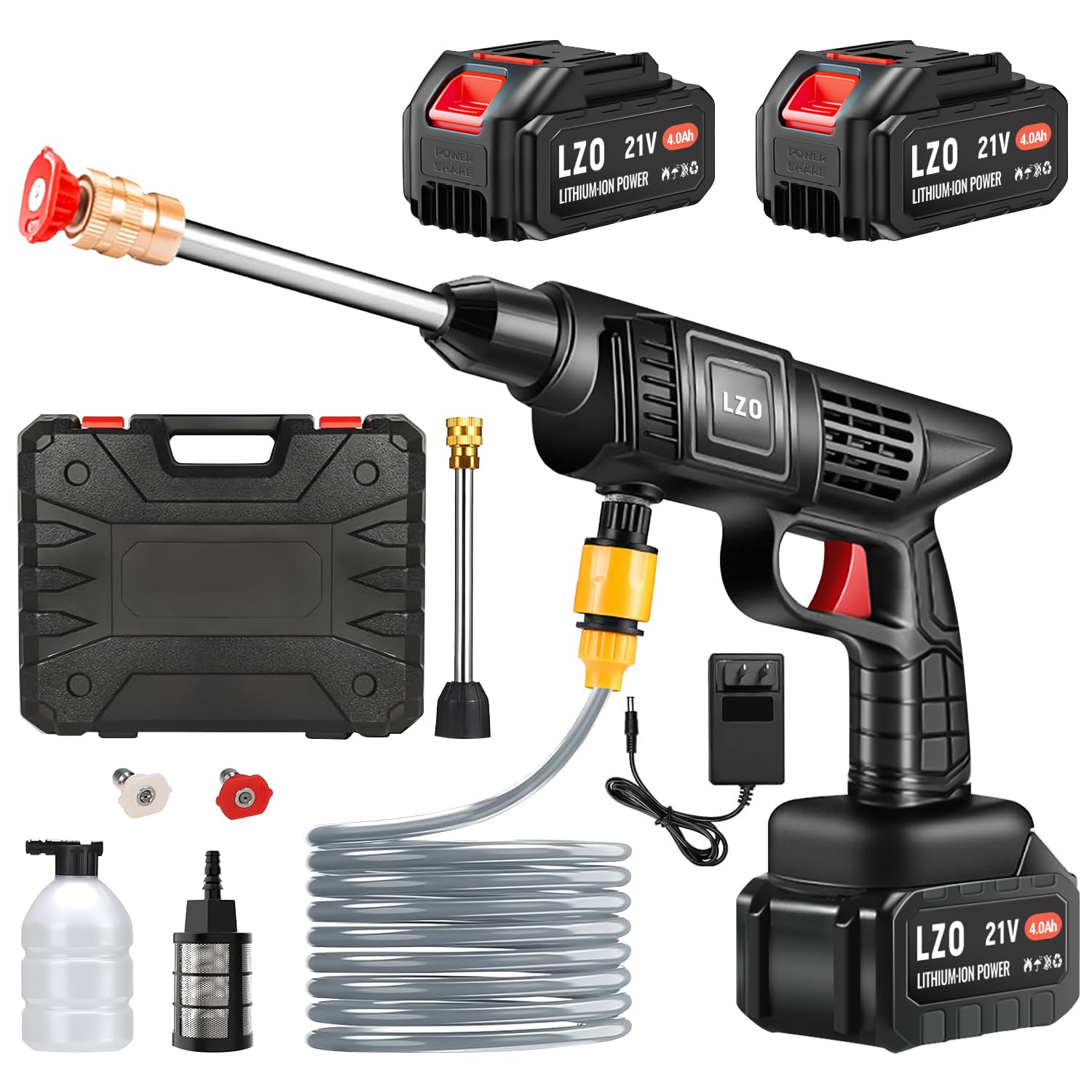 LZO cordless pressure washer with portable design for outdoor cleaning.