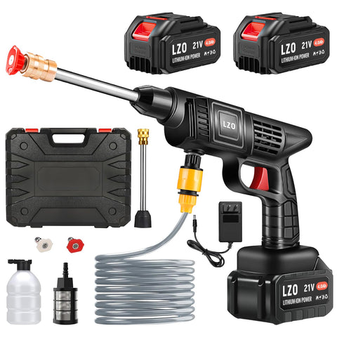 LZO cordless pressure washer with portable design for outdoor cleaning.