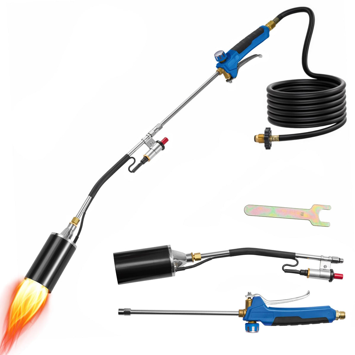 LZONEY propane torch high-heat image showing strong flame for tough outdoor tasks