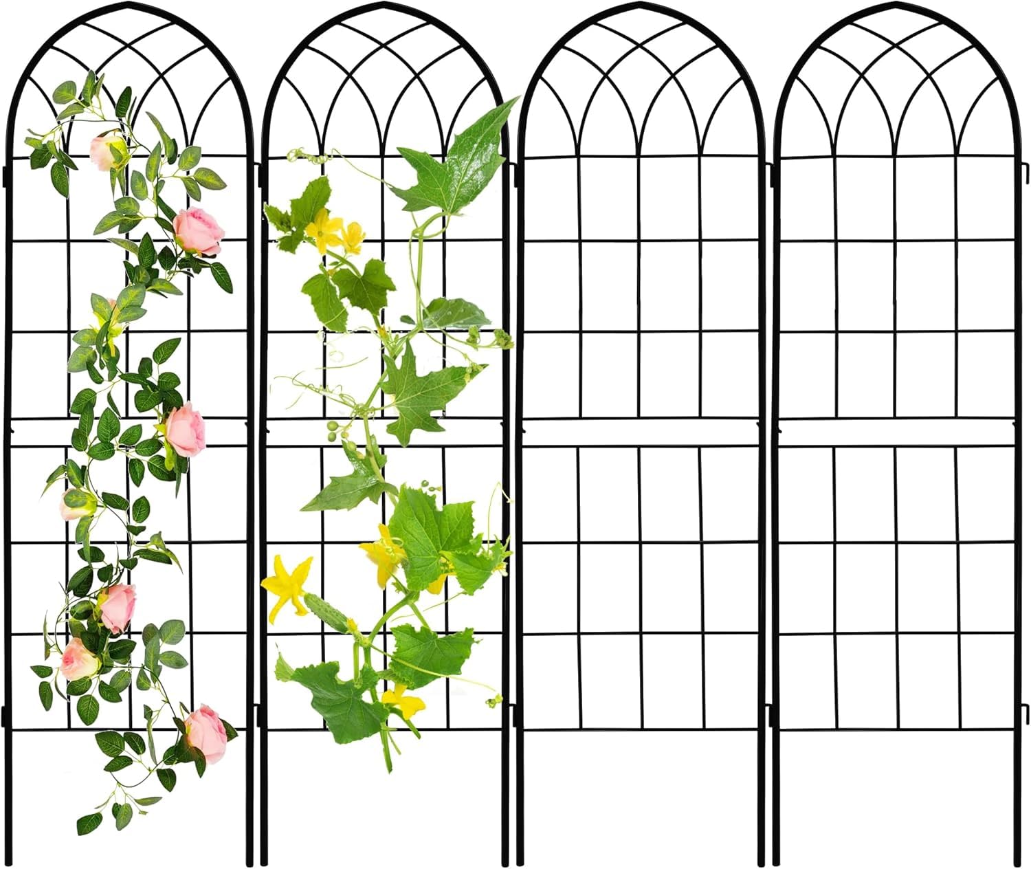 LZRS 4-pack arch trellis 71x20in supports climbing plants outdoors.