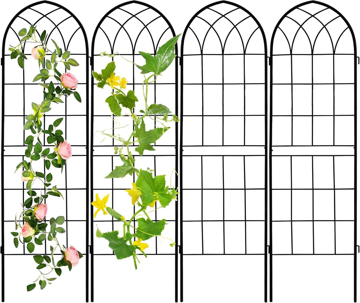 LZRS 4-pack arch trellis 71x20in supports climbing plants outdoors.