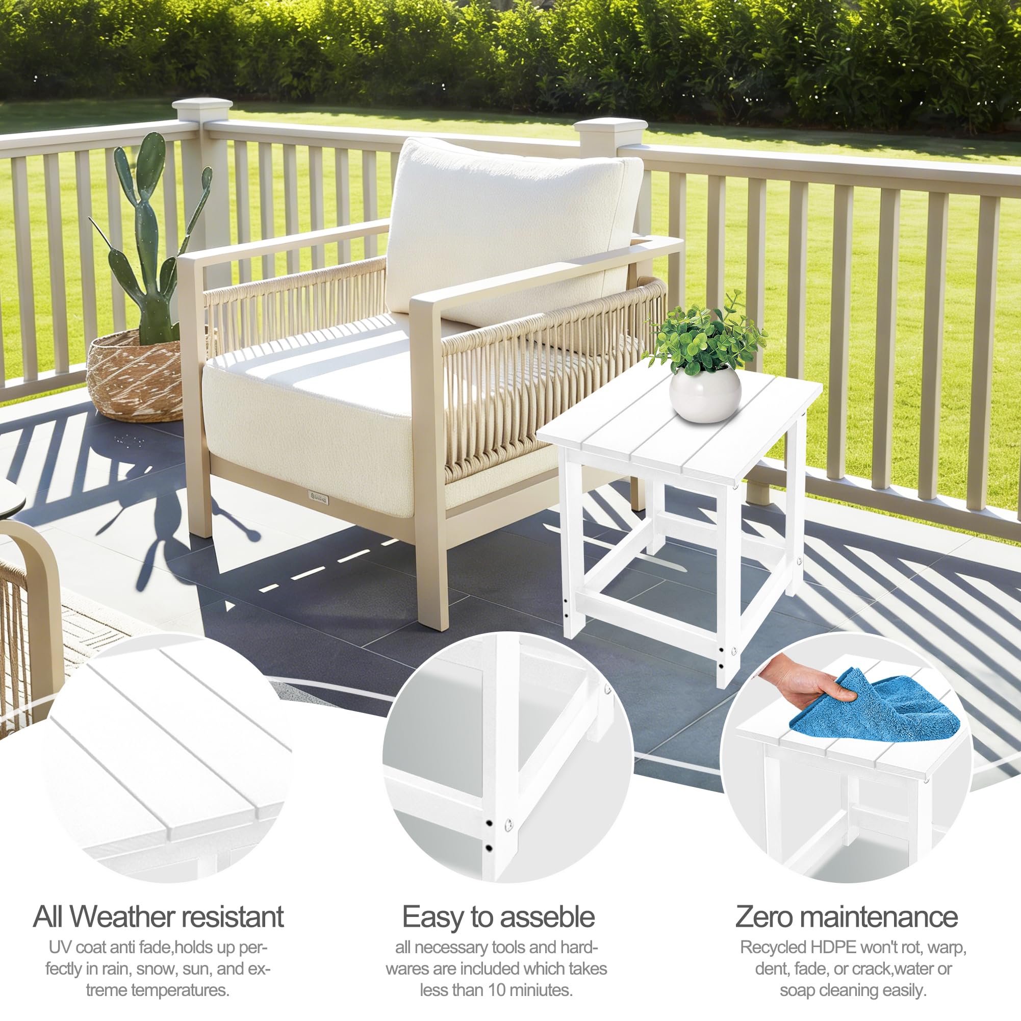 LZRS Adirondack square table in a sunny patio setup with chairs
