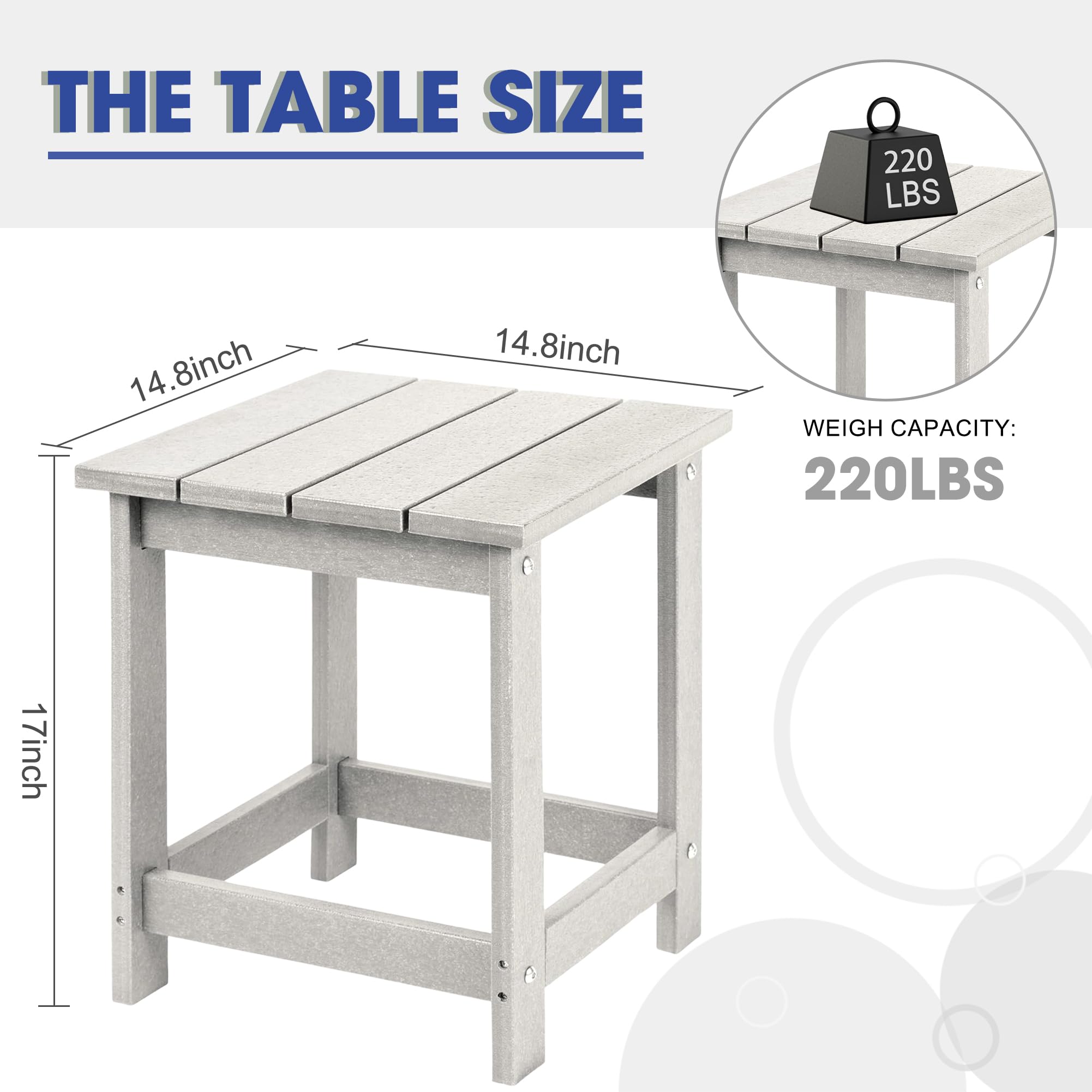 LZRS Adirondack square table side view showing space-saving design for small patios