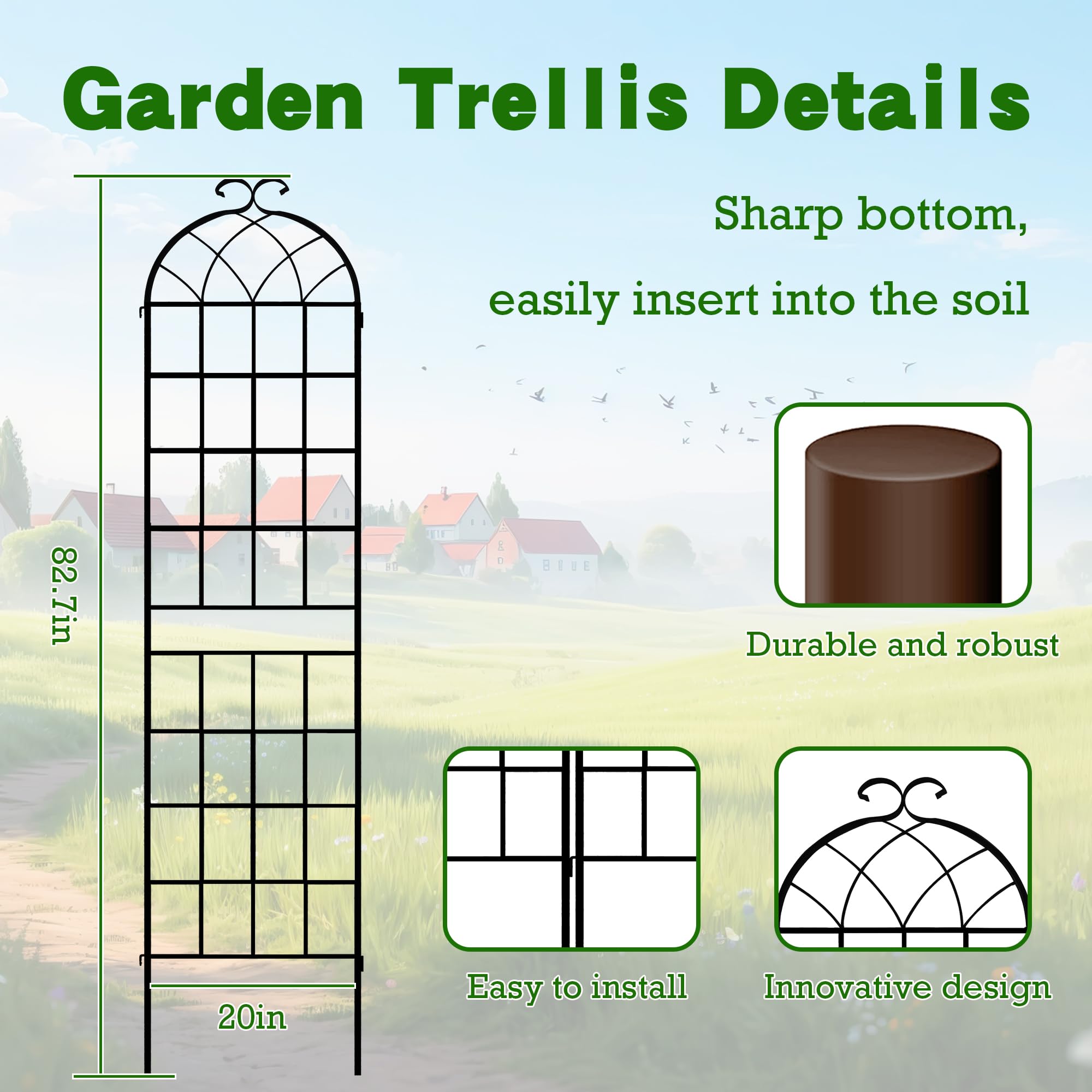 LZRS outdoor garden trellis with black metal coating withstands weather year-round.