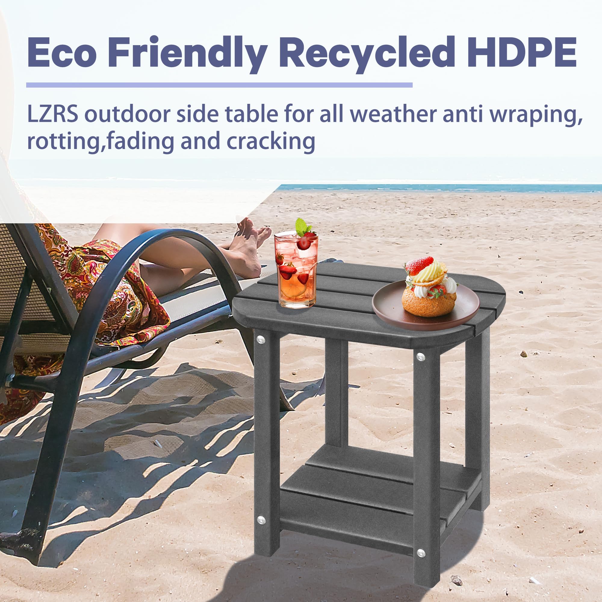 LZRS outdoor side table in grey complements porch or balcony decor.