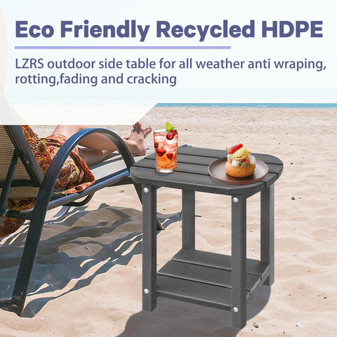 LZRS outdoor side table in grey complements porch or balcony decor.