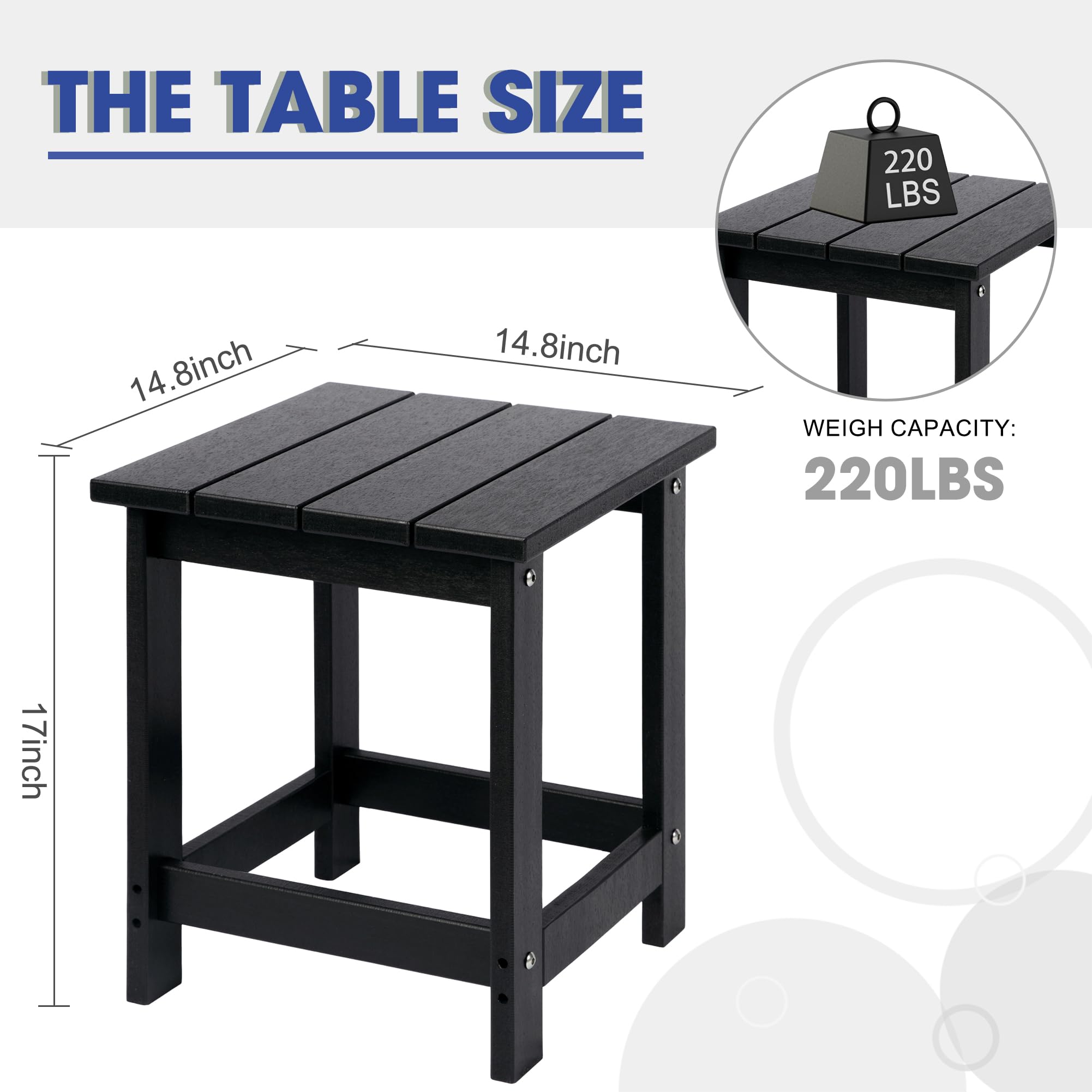 LZRS outdoor side table cleans quickly with soap and water.