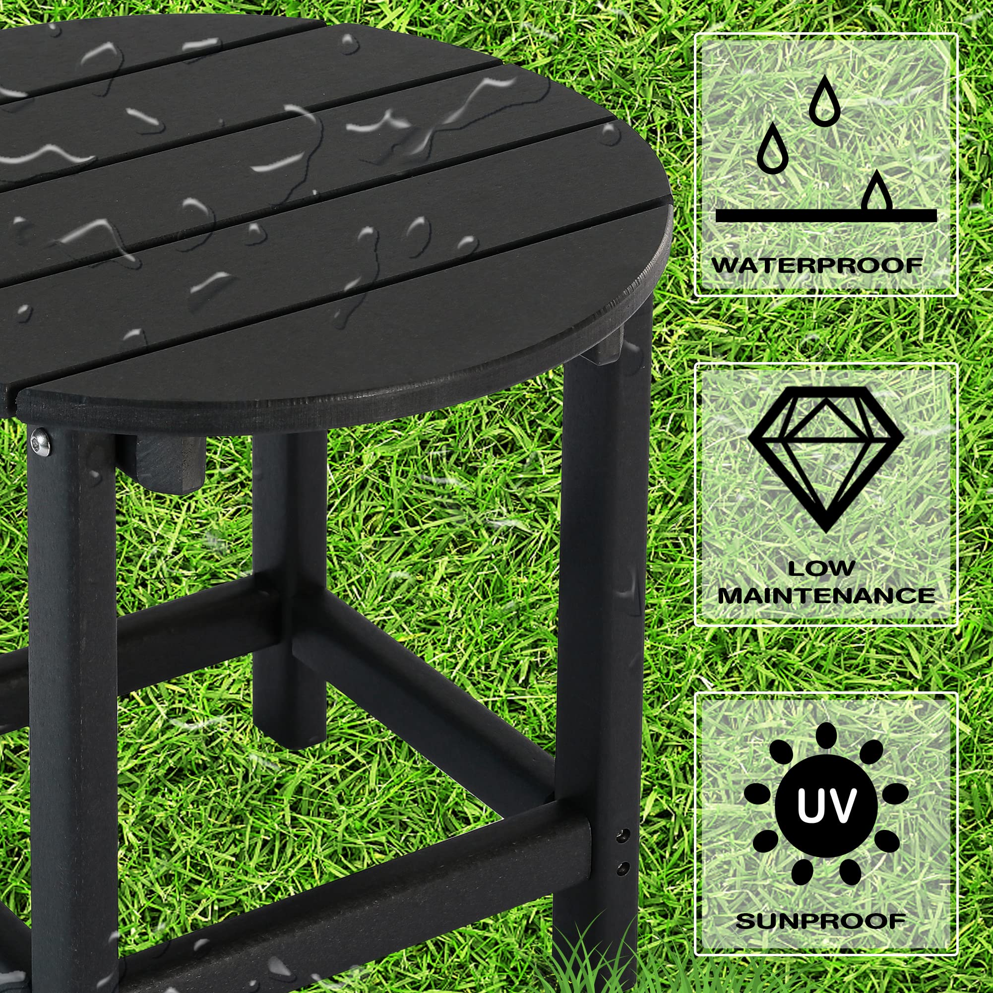 LZRS poolside table black on deck for poolside beverages.