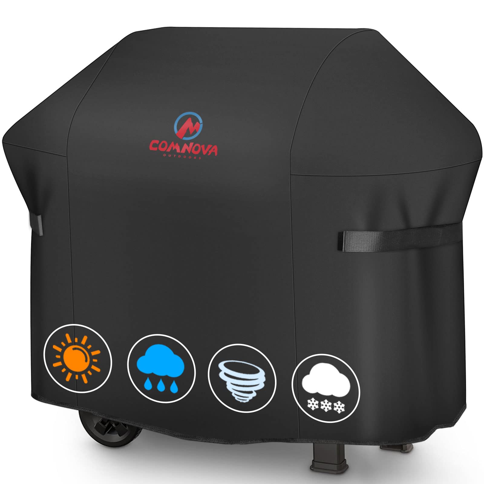 M COMNOVA OUTDOORS BBQ Cover 48in front view protects Weber Spirit II from rain and sun