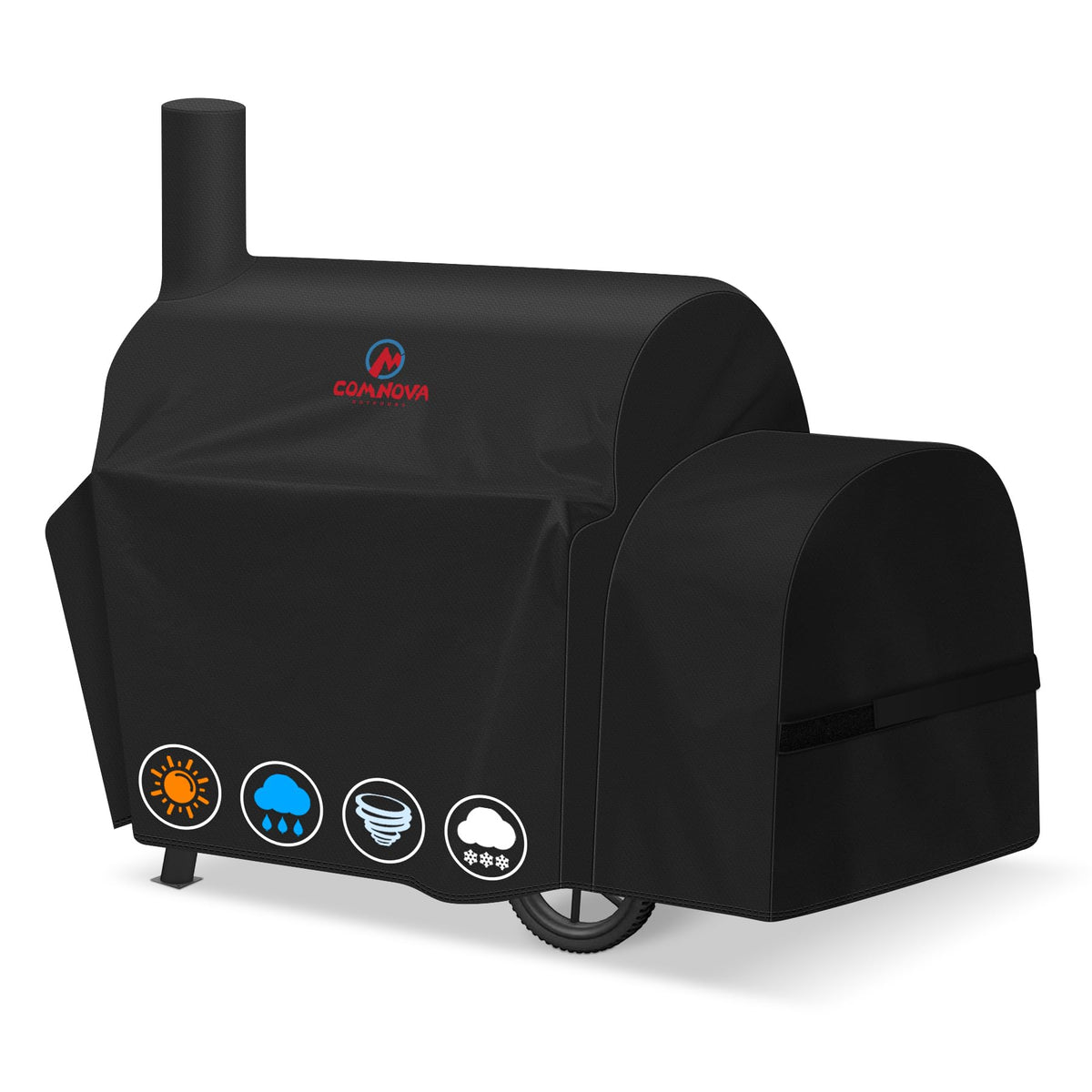 M COMNOVA OUTDOORS grill cover on Highland smoker with precise 64L x 31W x 44H fit