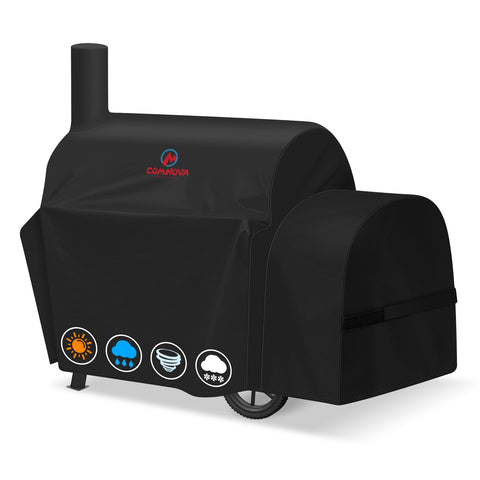 M COMNOVA OUTDOORS grill cover on Highland smoker with precise 64L x 31W x 44H fit
