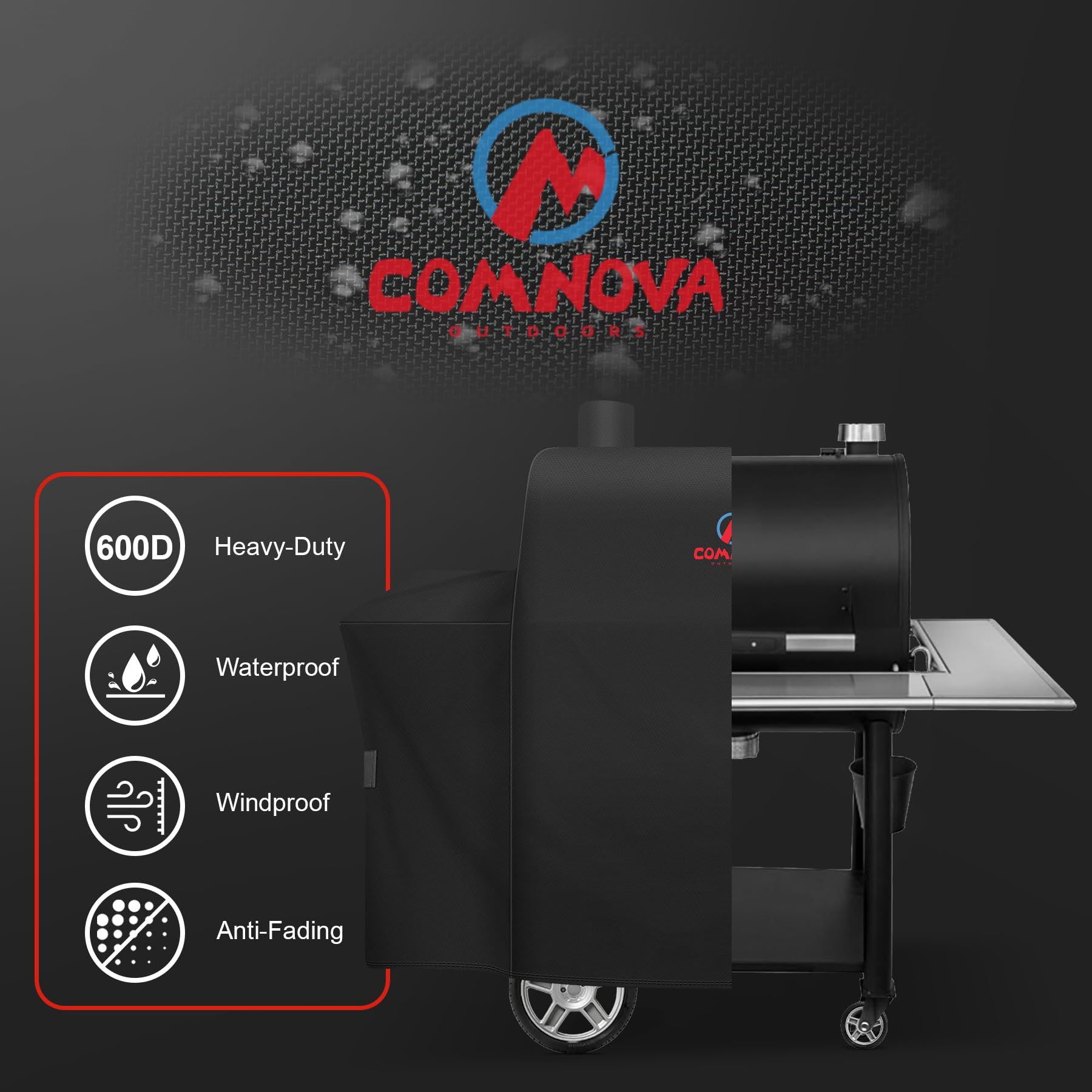 M COMNOVA OUTDOORS grill cover with Velcro straps for secure wind-proof fit