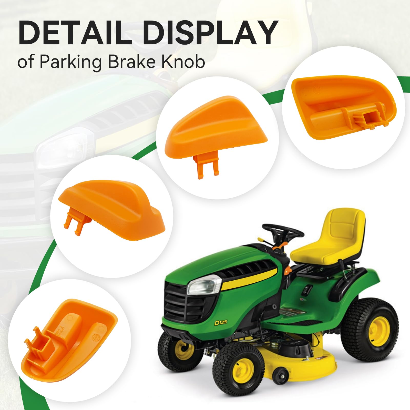 M MATI parking brake knob tractor-fit illustration showing compatibility.