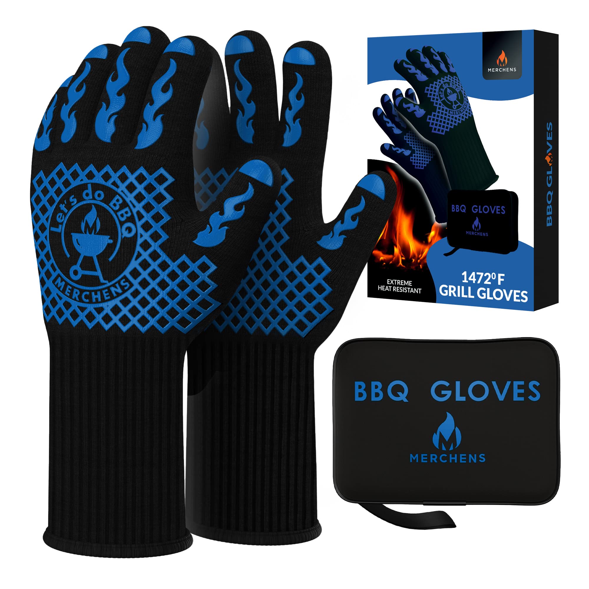 M MERCHENS BBQ gloves 1472°F heat resistance for safe grilling and oven use.
