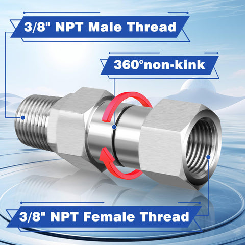 M MINGLE 3-8 NPT swivel male-to-female connection for secure leak-free coupling.