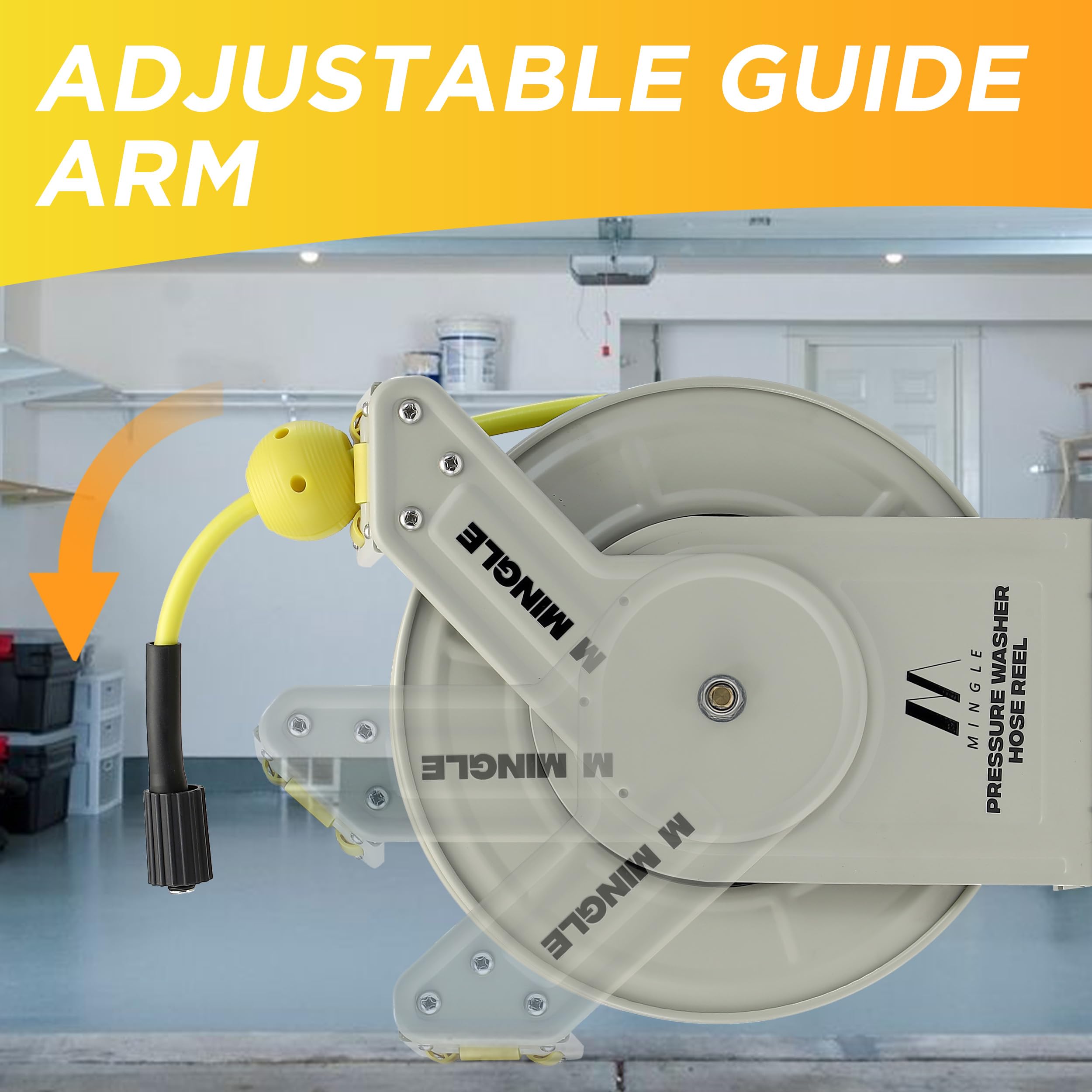 M MINGLE auto-rewind system speeds up cleanup tasks.