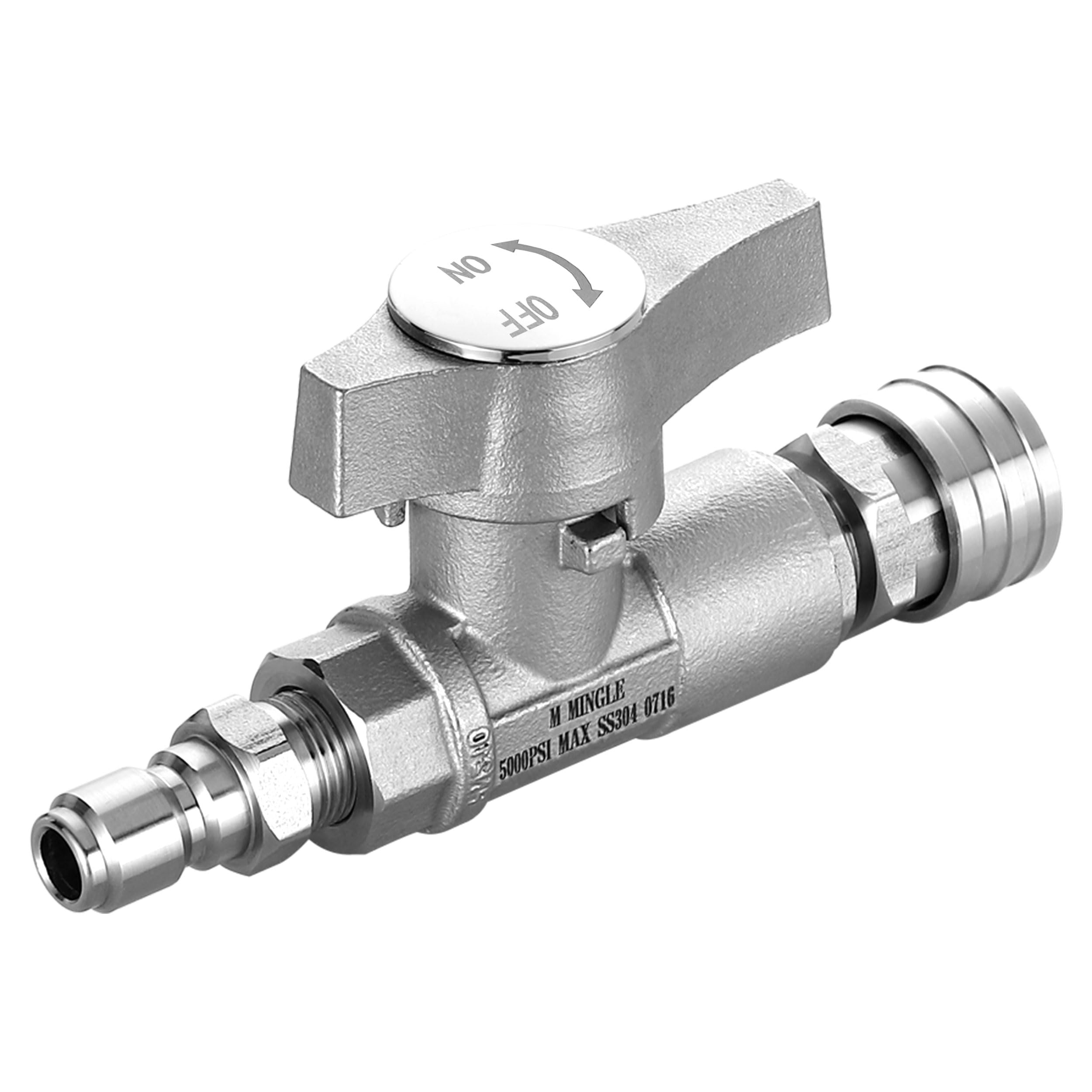 M MINGLE ball valve side view shows 5000 PSI capacity for heavy-duty cleaning.