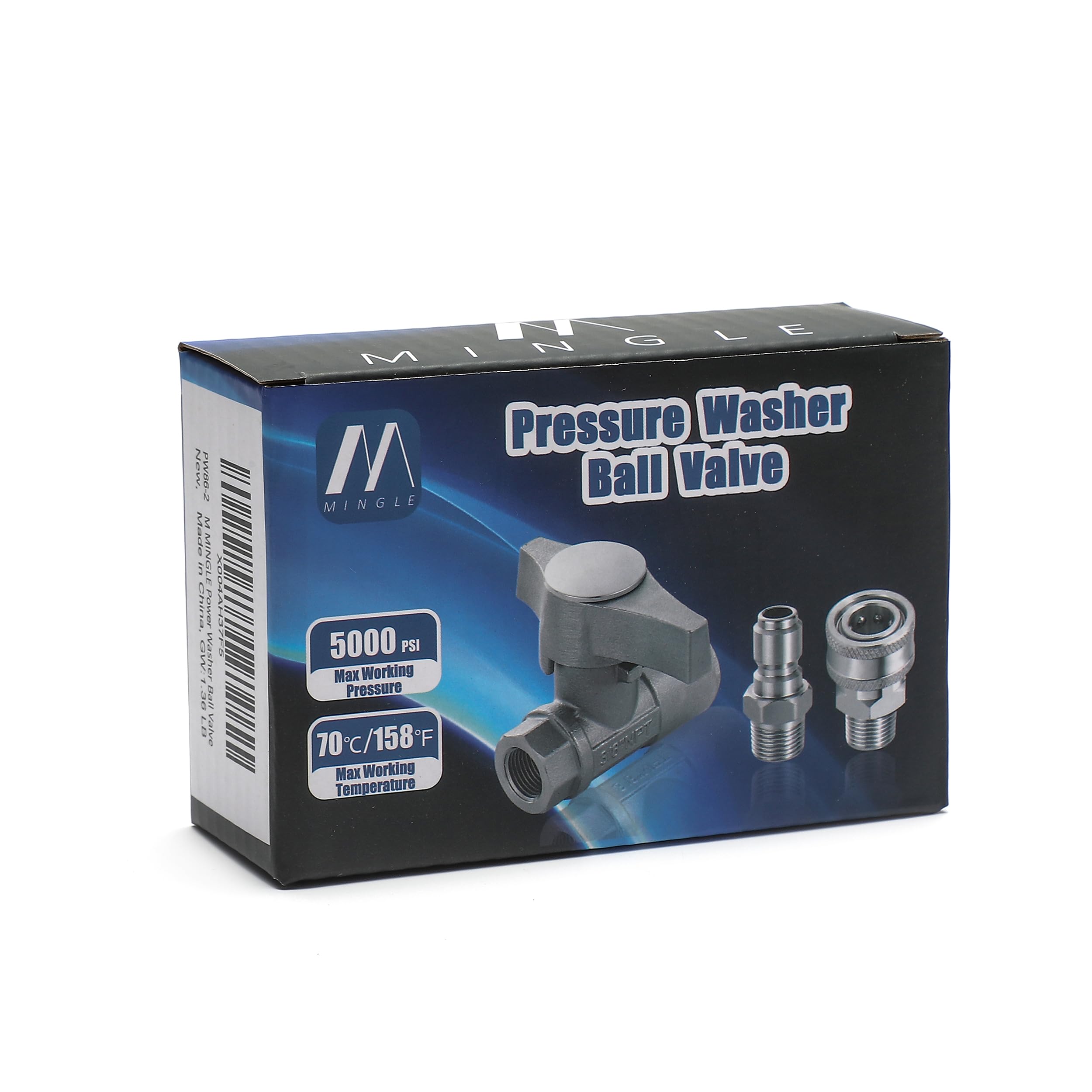 M MINGLE hose-connection angle shows universal compatibility with pressure-washer hoses.
