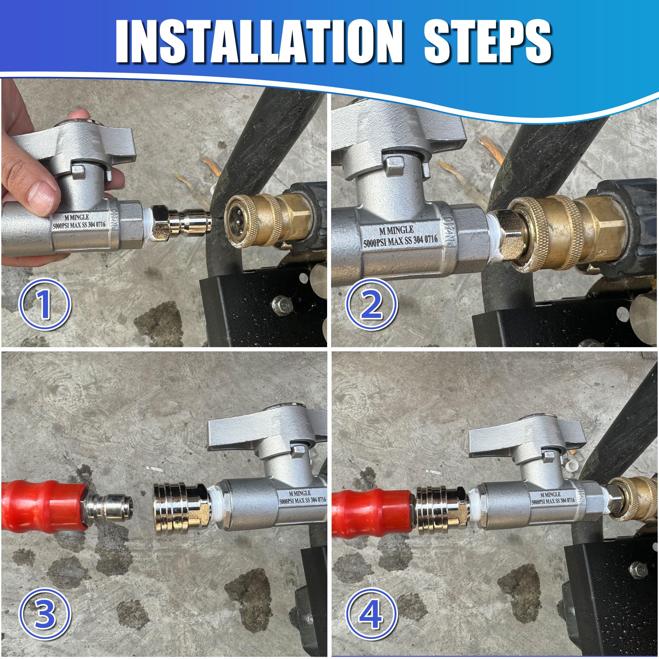 M MINGLE valve-kit contents image shows complete setup for immediate use.