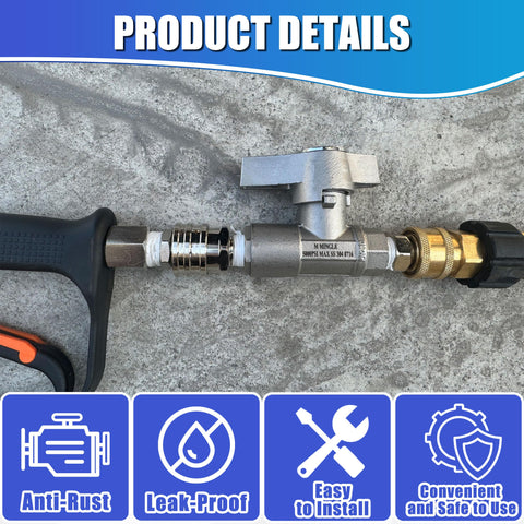 M MINGLE stainless-steel valve closeup demonstrates corrosion resistance and durability.