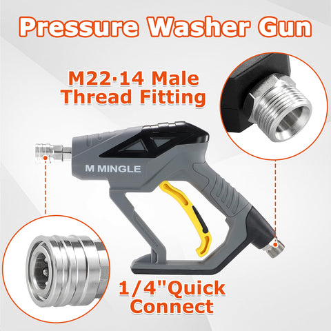 M MINGLE brass adapter included for broad compatibility with high-pressure washers.