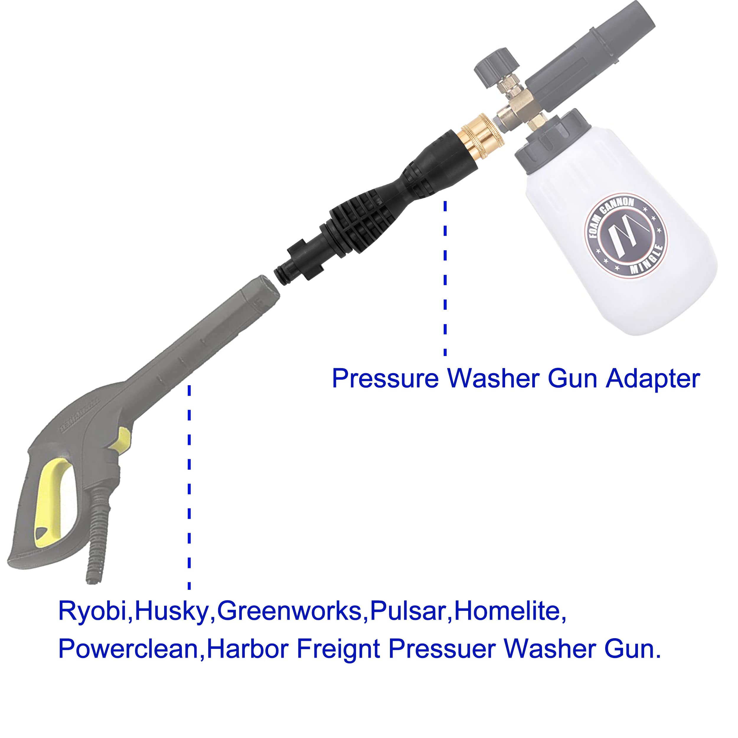 M MINGLE foam cannon nozzle tips for versatile foam and spray.