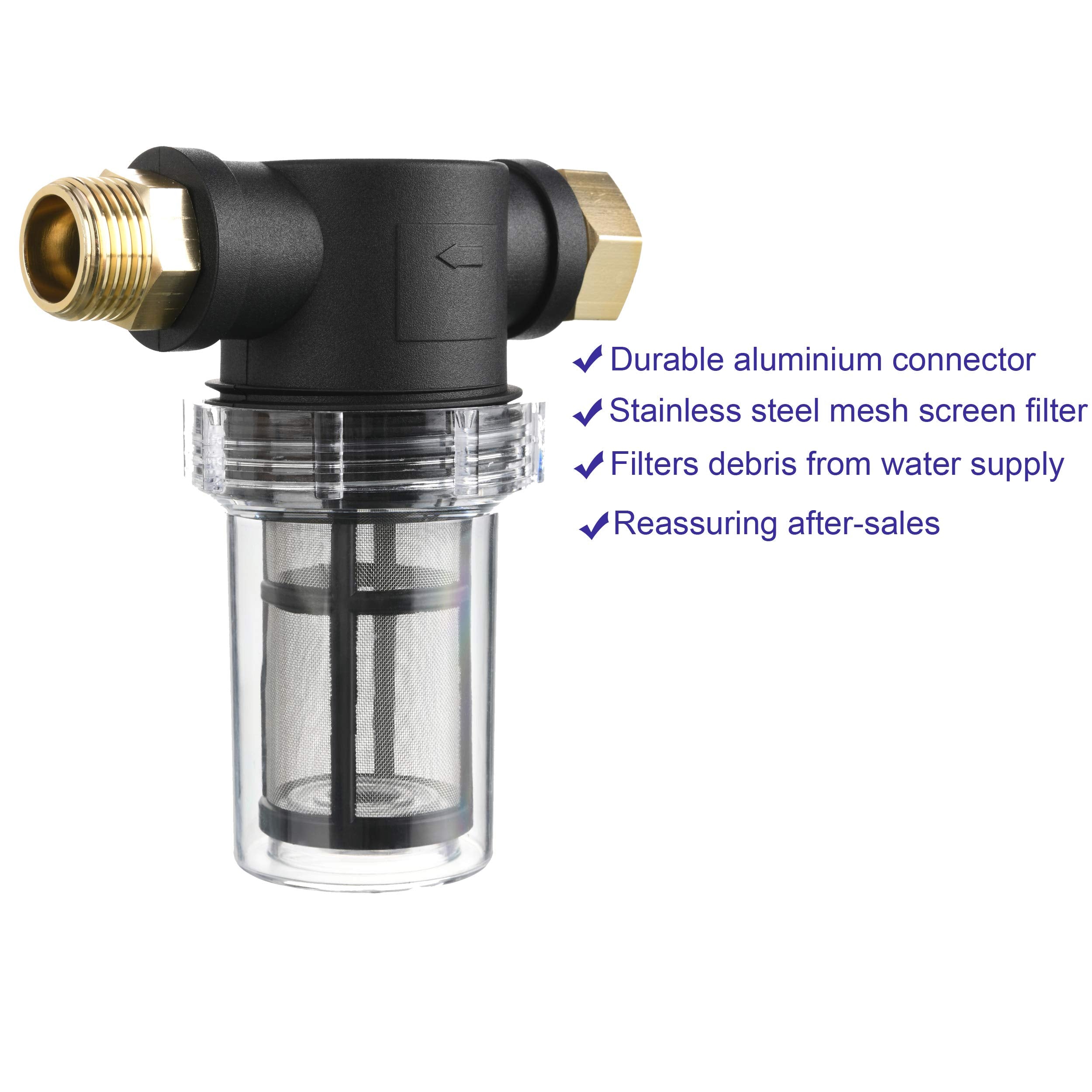 M MINGLE garden hose connector with 3/4 inch threads fits standard spigots for easy setup.