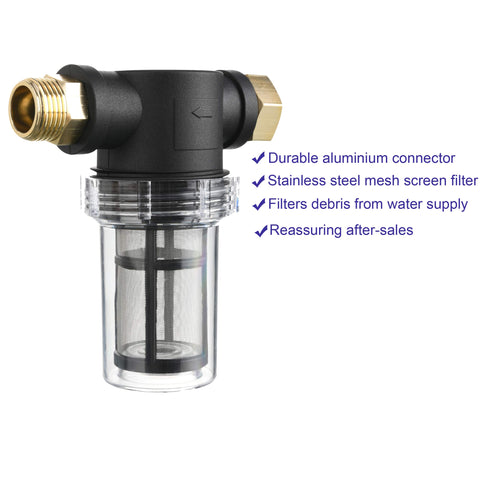 M MINGLE garden hose connector with 3/4 inch threads fits standard spigots for easy setup.