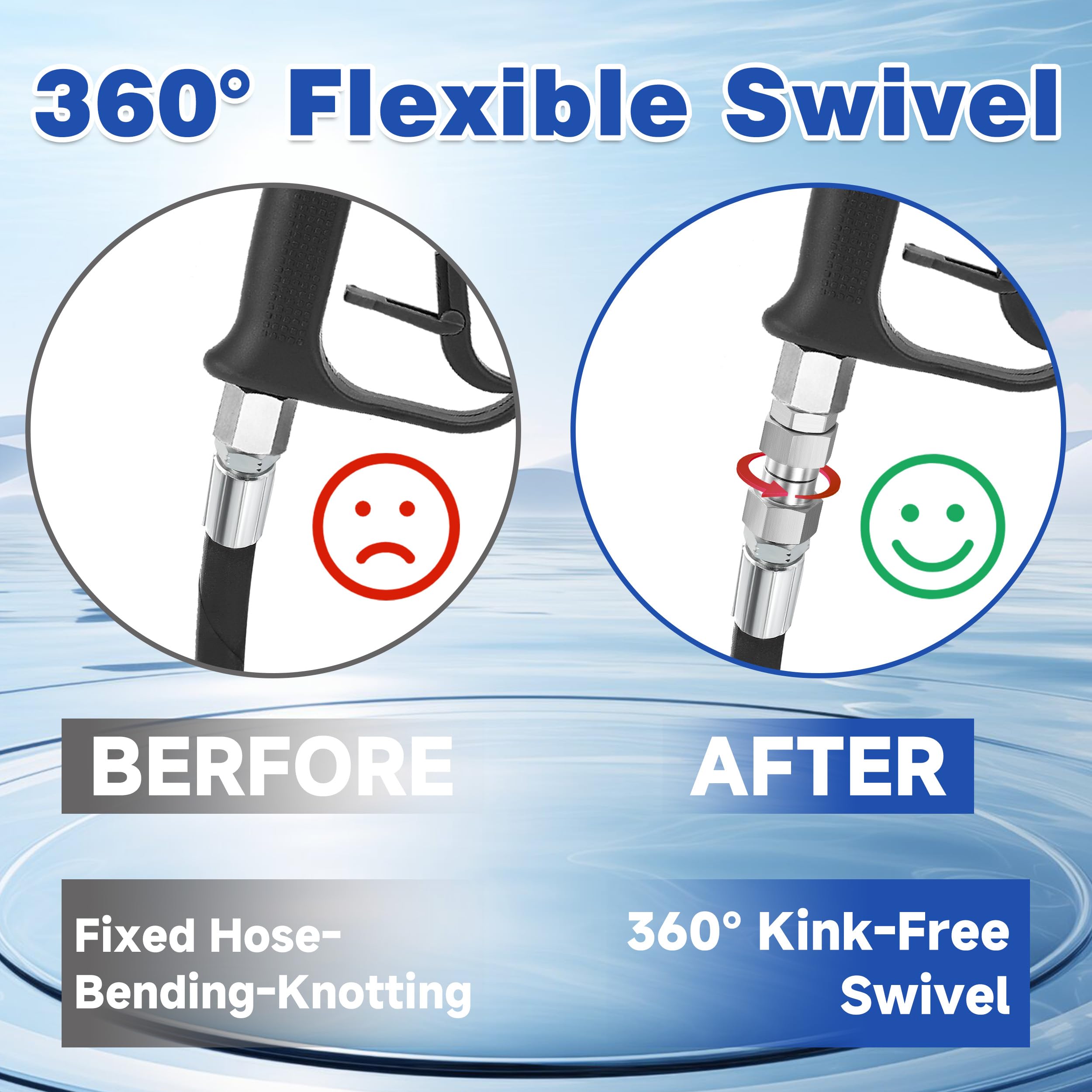 M MINGLE high-temp swivel withstands up to 120C for hot and cold water.