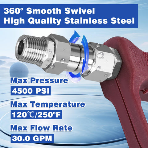 M MINGLE stainless steel kink-free swivel withstands 4500 PSI for long-lasting use.