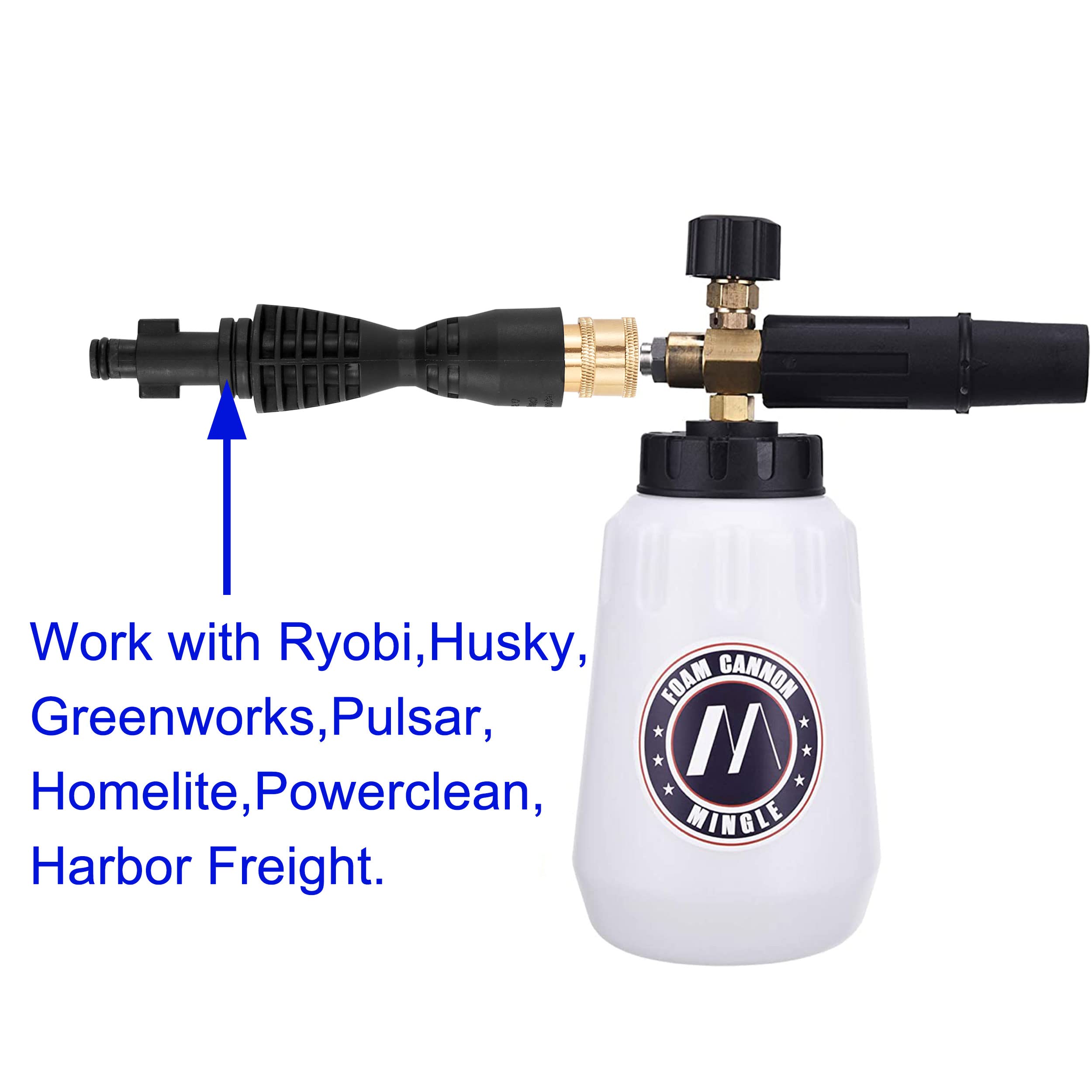 M MINGLE pressure washer adapter connection for quick, secure setup.