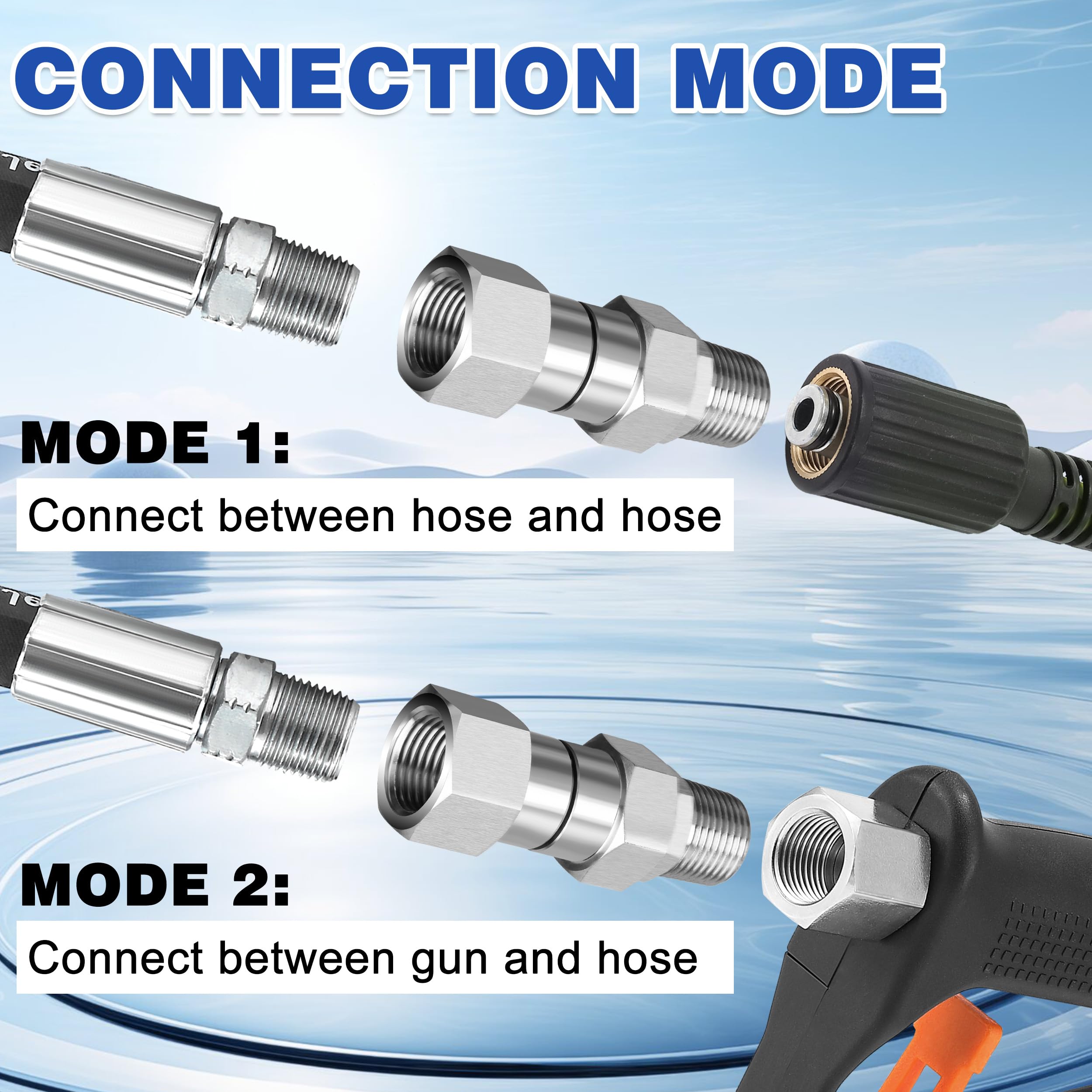 M MINGLE two-piece pressure washer swivel set replaces fittings and keeps spares handy.