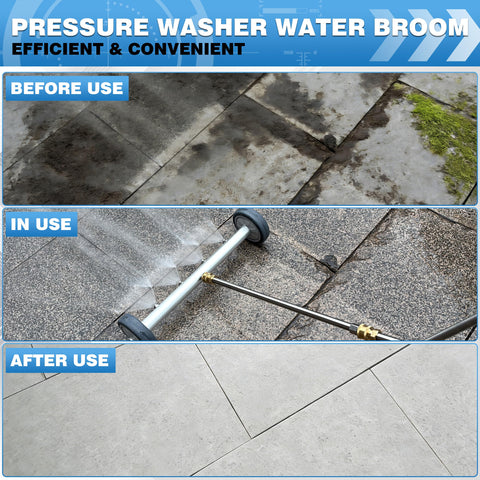 M MINGLE water broom dual-connection design for pressure washer or garden hose use.