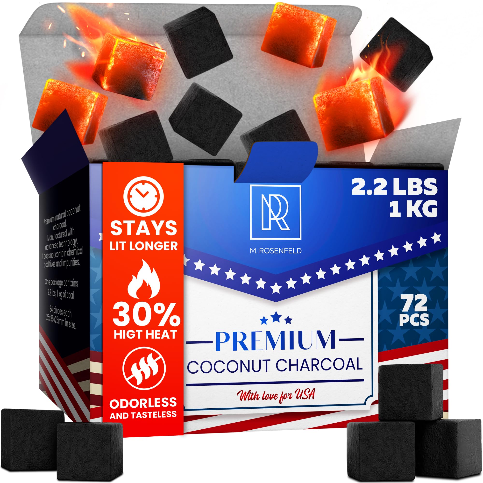 M. ROSENFELD premium coconut charcoal cubes 72-count pack for long grilling sessions