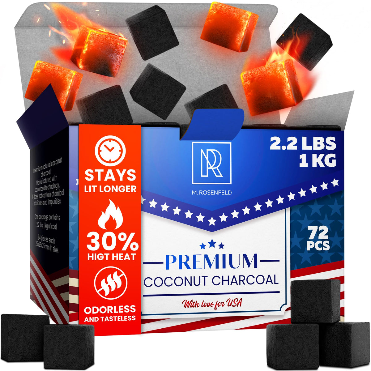 M. ROSENFELD premium coconut charcoal cubes 72-count pack for long grilling sessions