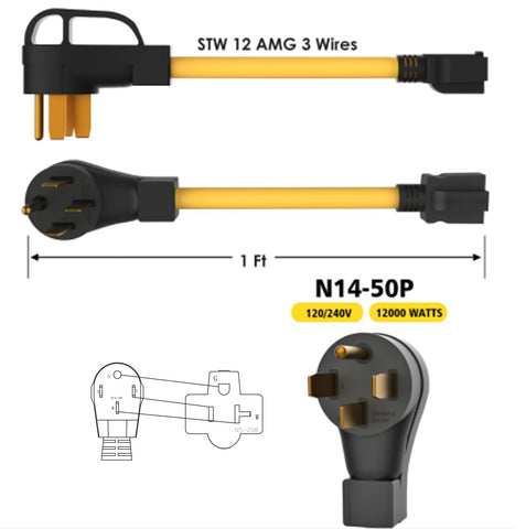 M1A2 NEMA 14-50P plug for reliable high voltage connection.