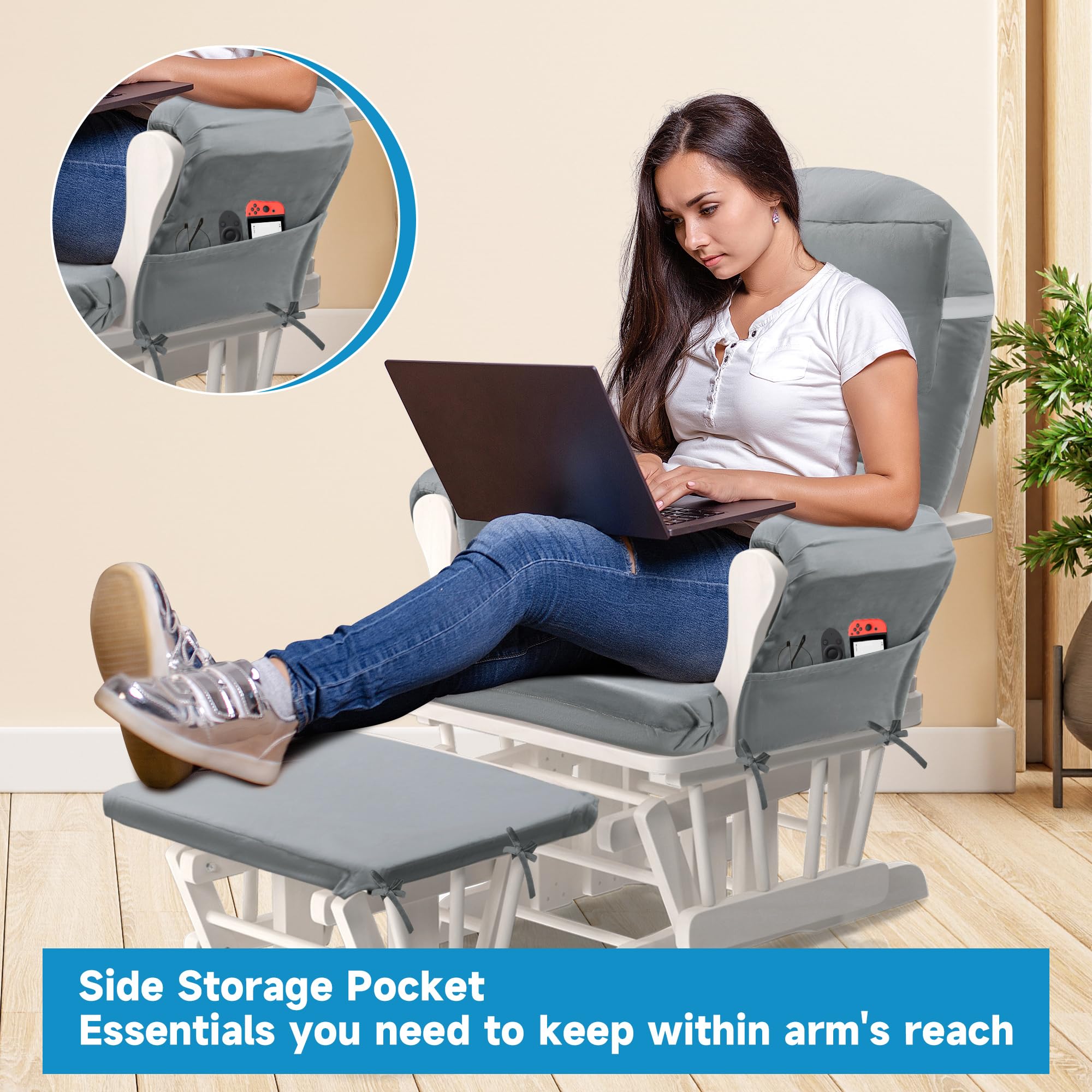 MABOZOO storage pocket cushions keep remotes and magazines within reach.