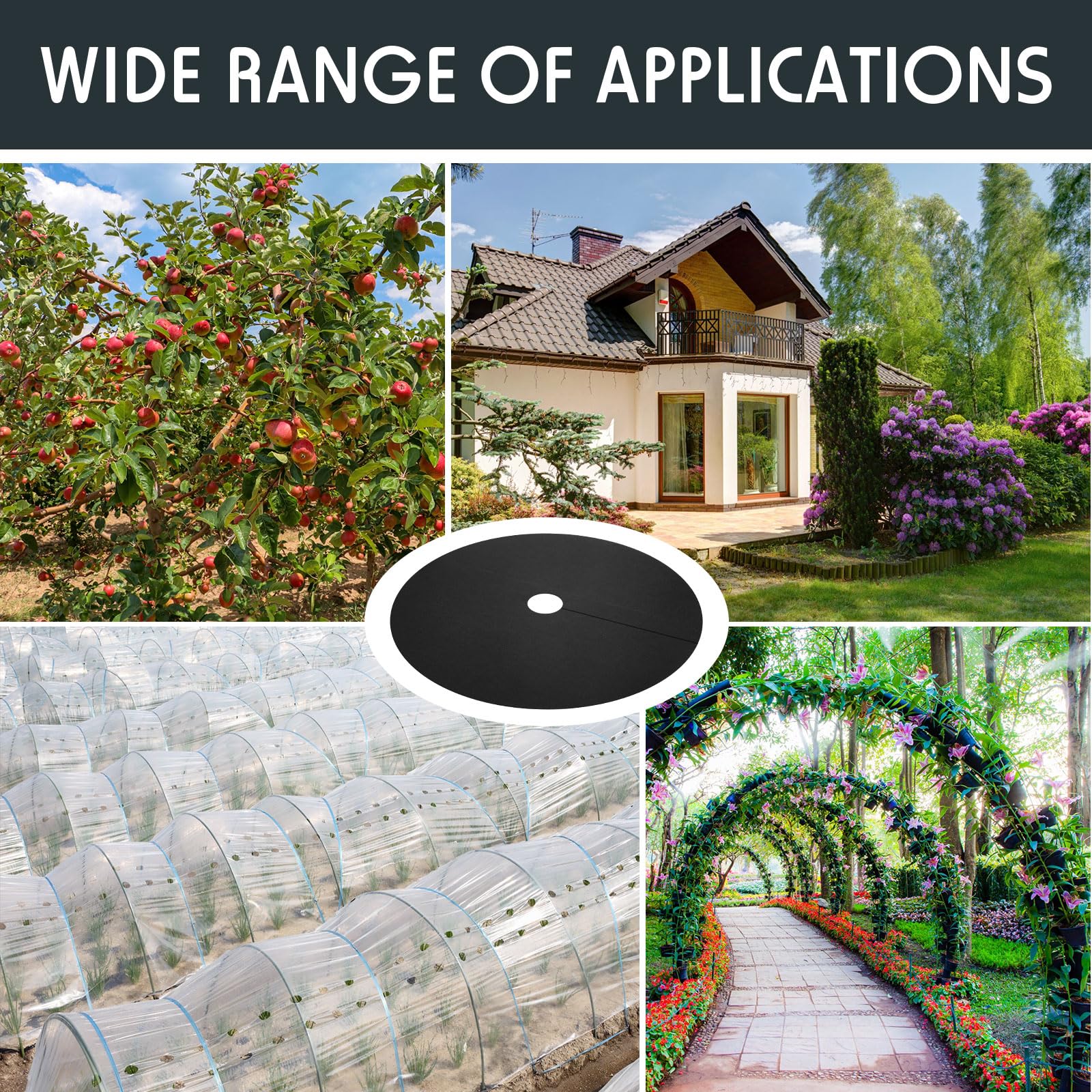 Macarrie landscaping round mat supports healthy plant growth while blocking grass