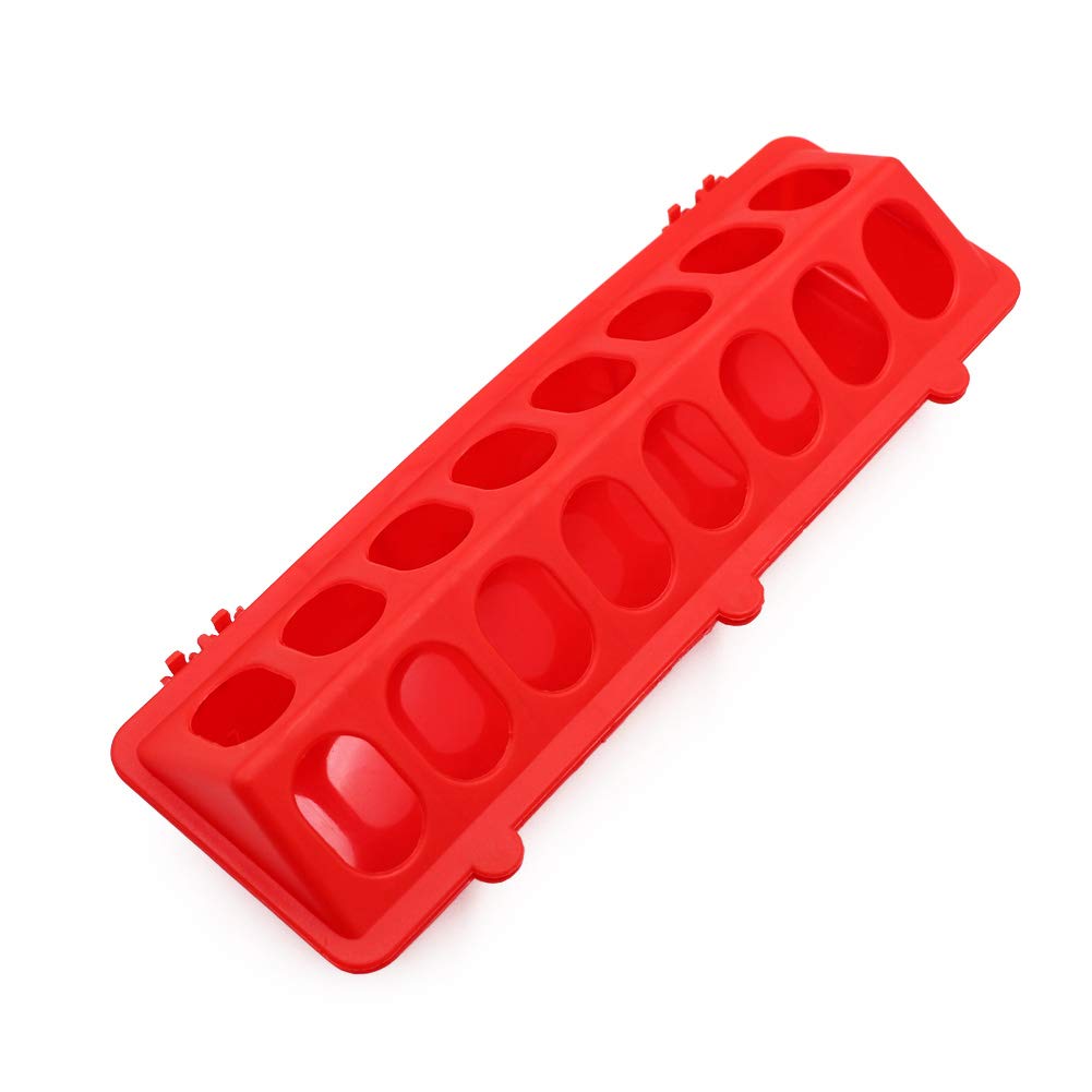 MACGOAL Flip Top Poultry Feeder showing 16 holes for even chick access and reduced waste