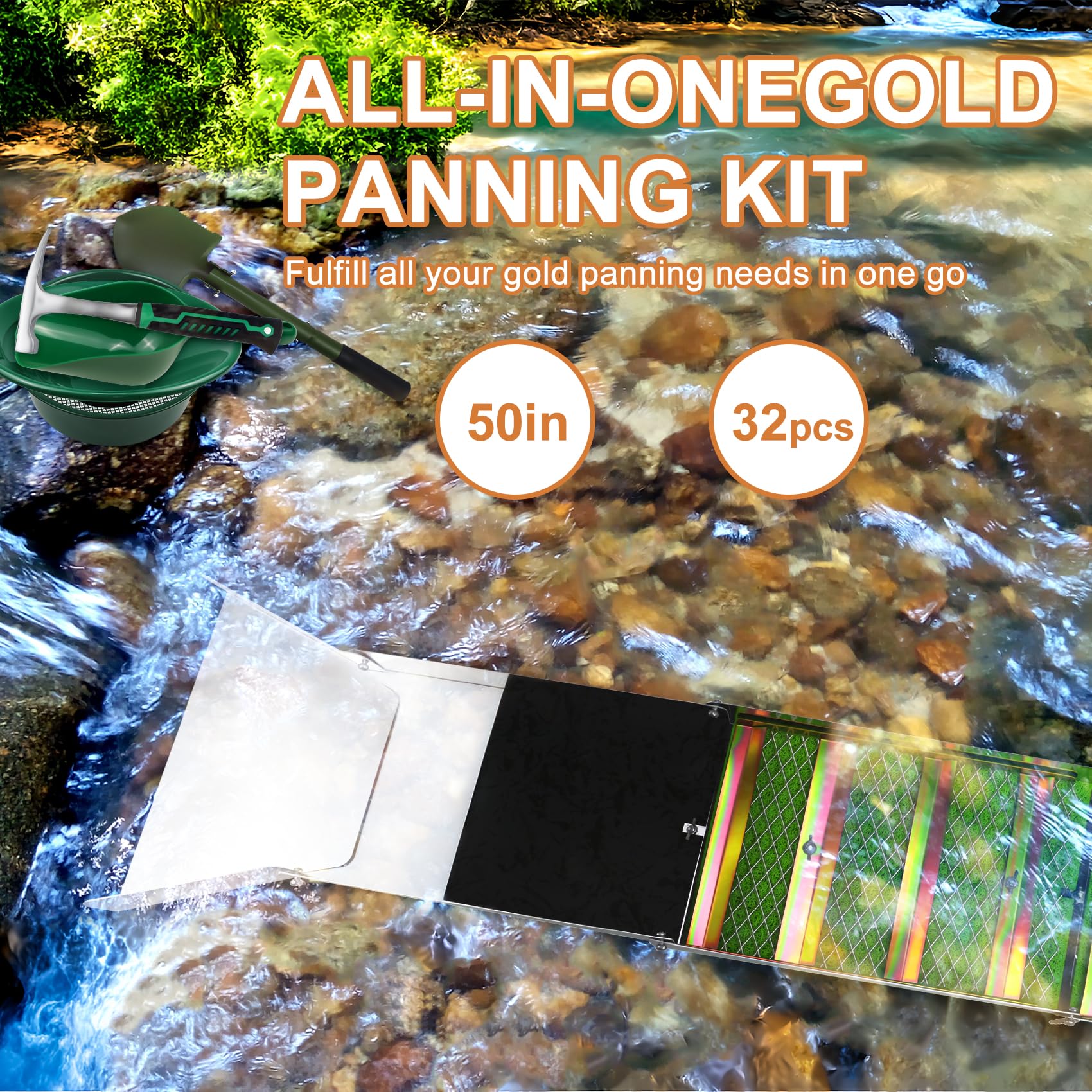 MACIFECI gold pan setup for efficient prospecting and easy transport.